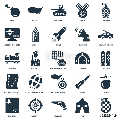 500x500 Elements Such As Granade, Bullets, Military Vehicle, Us Map