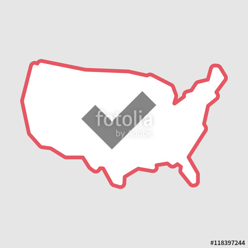 500x500 Isolated Line Art Usa Map Icon With A Check Mark Stock Image