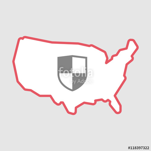 500x500 Isolated Line Art Usa Map Icon With A Shield Stock Image
