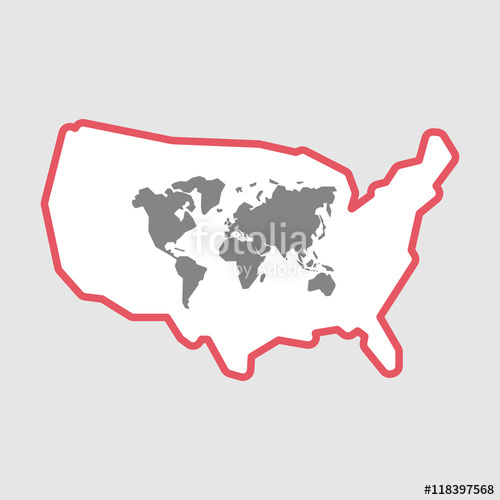 500x500 Isolated Line Art Usa Map Icon With A World Map Stock Image