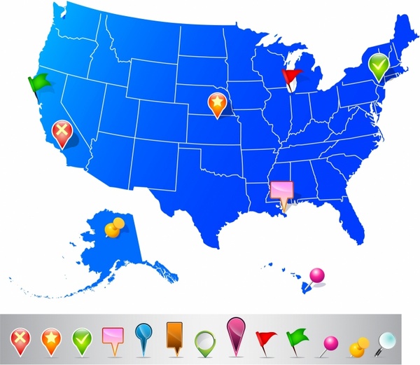 600x521 Usa Map With Navigation Icons Free Graphics Uihere