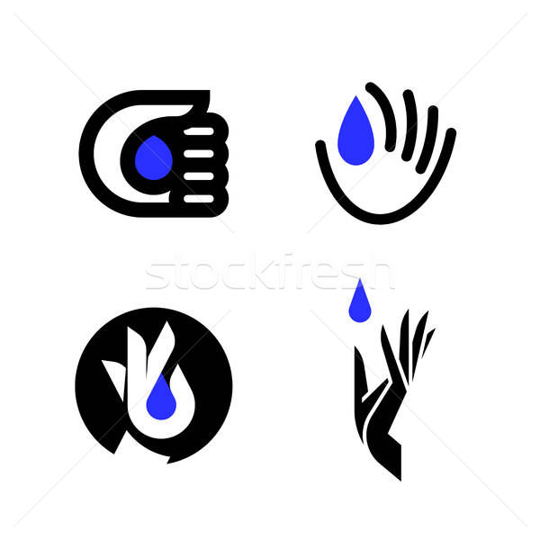 600x600 Elegant Vector Logo Mark Template Or Icon Of Blue Drop In Hand