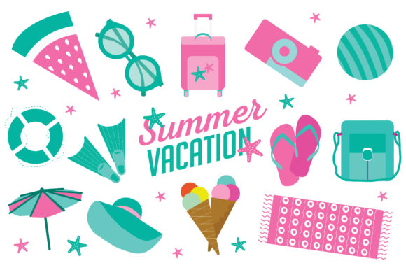 580x386 Summer Vacation Icon Set In Flat Cartoon Graphic