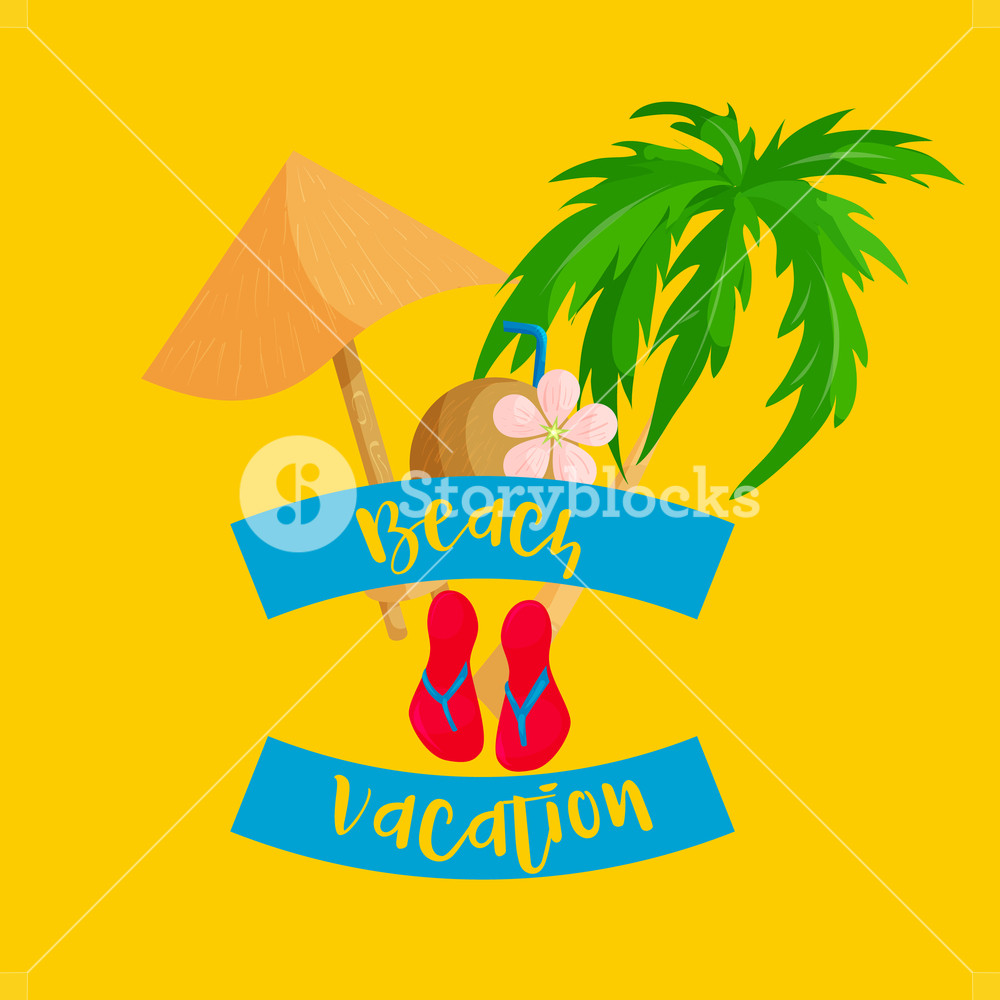 1000x1000 Thailand Beach Vacation Icon In Flat Style On A Yellow Background