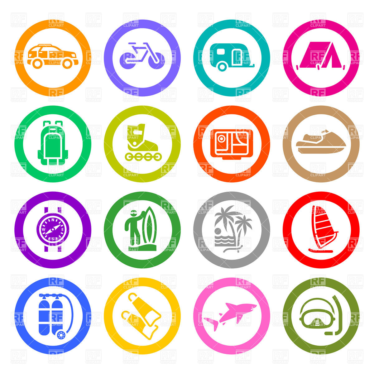 1200x1200 Vacation Recreation Icons Set Vector Image Of Travel