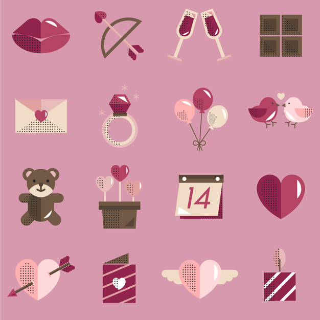 626x626 February Happy Valentine Icon Set Vector Vector Free Download