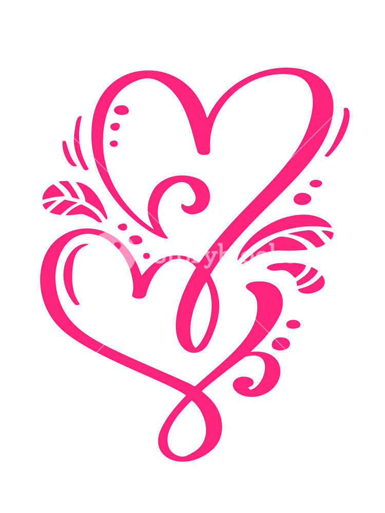 750x1000 Couple Red Vector Valentines Day Hand Drawn Calligraphic Hearts