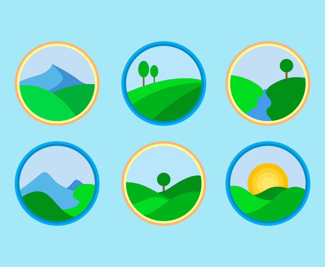 1136x936 Valley Icons Vector Vector Art Graphics