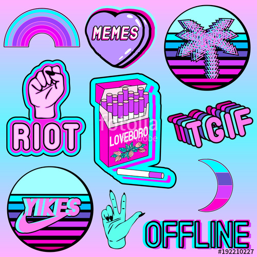 Vaporwave Vector Set Of Cartoon Colorful Aesthetic Words Riot 500x500 Vaporwave Vector Set Of Cartoon Colorful Aesthetic Words Riot