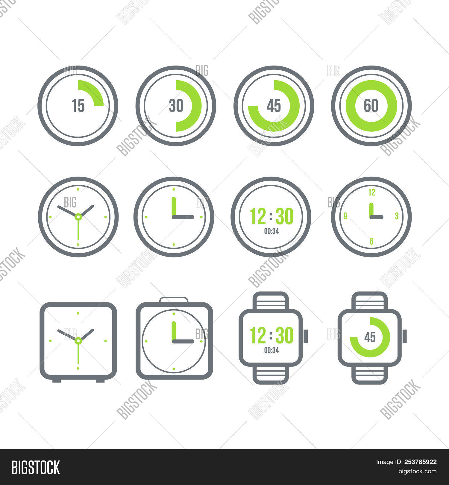 1500x1620 Timers Set Variety Of The Clock Icons Modern Flat Style Image