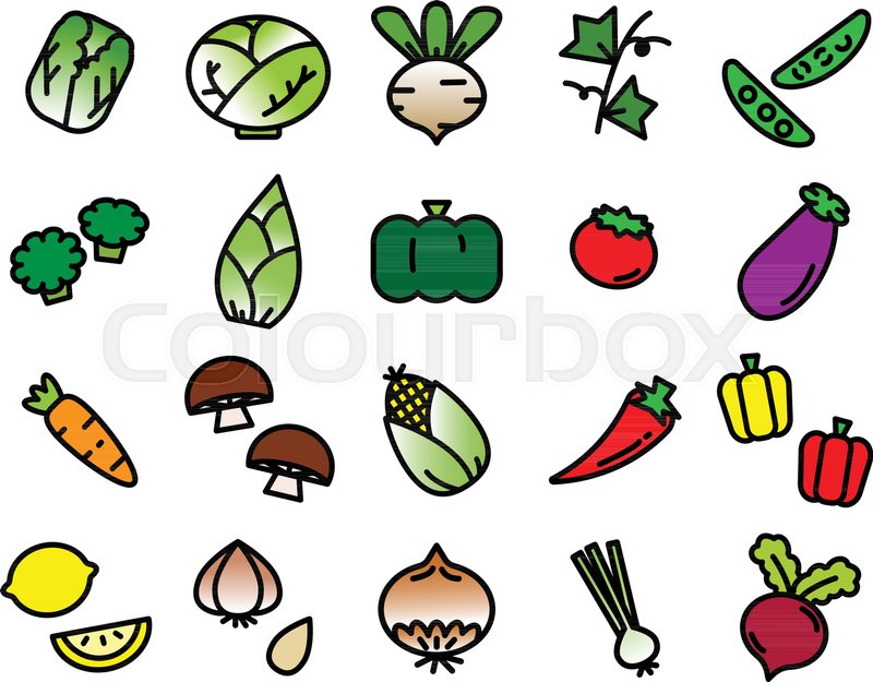 800x625 Colorful Of Variety Vegetable Icon On Stock Vector Colourbox