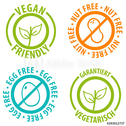 500x500 Vegan Friendly Icon Badge Design Nut Free And Egg Free Bagdes