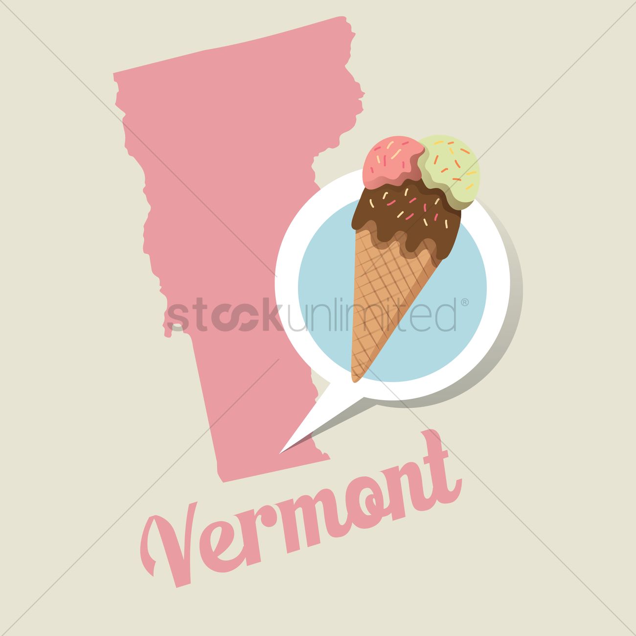 1300x1300 Vermont Map With Ice Cream Icon Vector Image