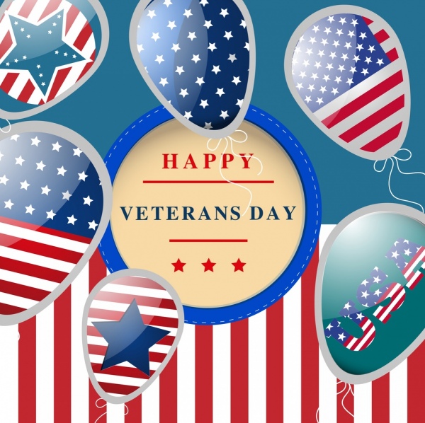 600x598 Veterans Day Banner Balloon Usa Flags Icons Decoration Free Vector