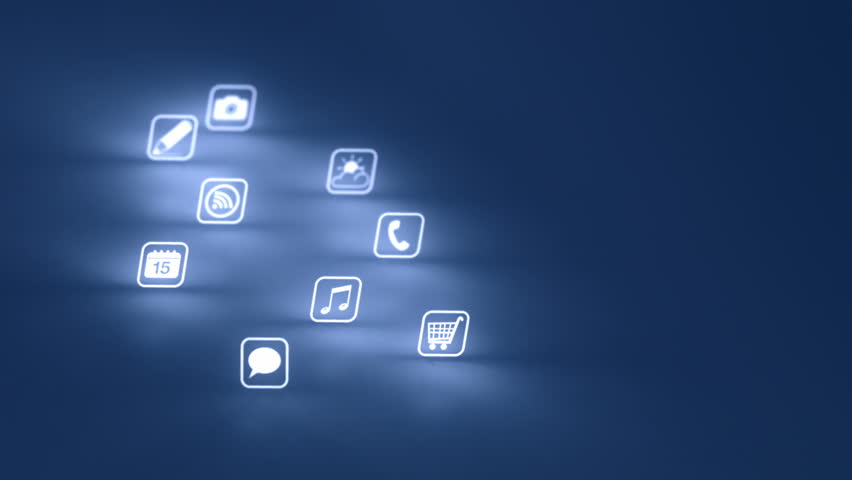 852x480 Glowing Mobile App Icons Blue Stock Footage Video