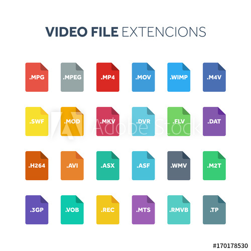 500x500 Flat Style Icon Set Video, Movie, Film Type, Extencion