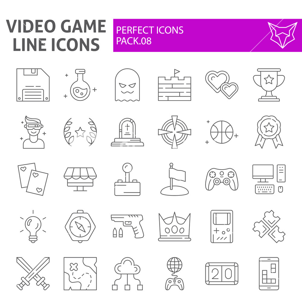 Video Game Thin Line Icon Set, Play Symbols Collection, Vector 1000x1000 Video Game Thin Line Icon Set, Play Symbols Collection, Vector