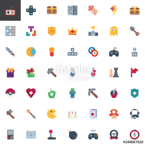 Video Games And Gaming Elements Collection, Flat Icons Set 500x500 Video Games And Gaming Elements Collection, Flat Icons Set