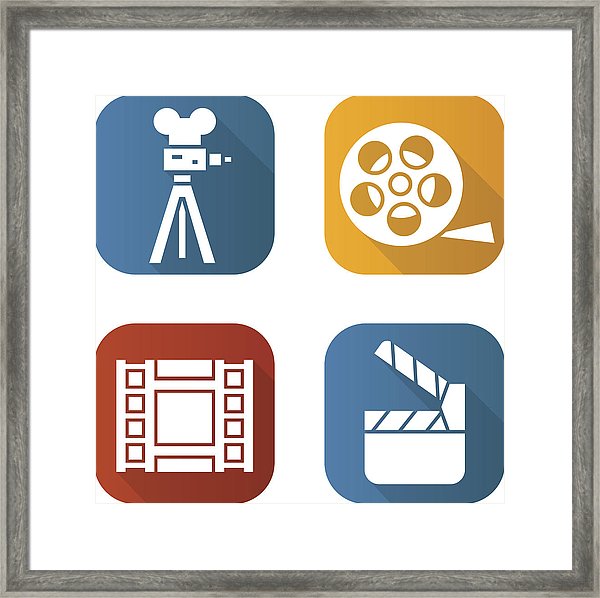 600x598 Filming Flat Long Shadow Icons Set Film Camera, Video Reel