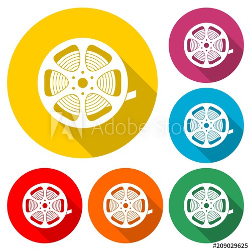 500x500 Film Reel Icon, The Video Icon, Color Icon With Long Shadow