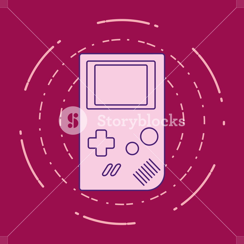 1000x1000 Portable Videogame Icon Over Red Background, Colorful Line Design