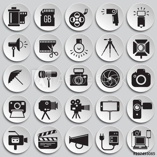 500x500 Photography And Videography Icon Set On Plates Background