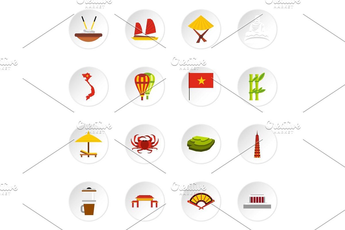 1200x800 Vietnam Icons Set, Flat Style Map Design In Icon Set
