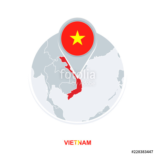500x500 Vietnam Map And Flag, Vector Map Icon With Highlighted Vietnam