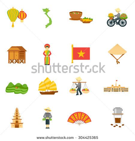 450x470 Vietnam Travel Icons Set With Palace Food And Map Flat Isolated