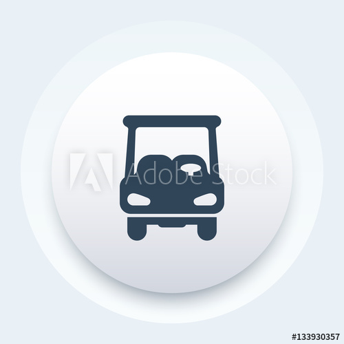 500x500 Golf Cart Icon On Round Shape, Front View, Vector Illustration