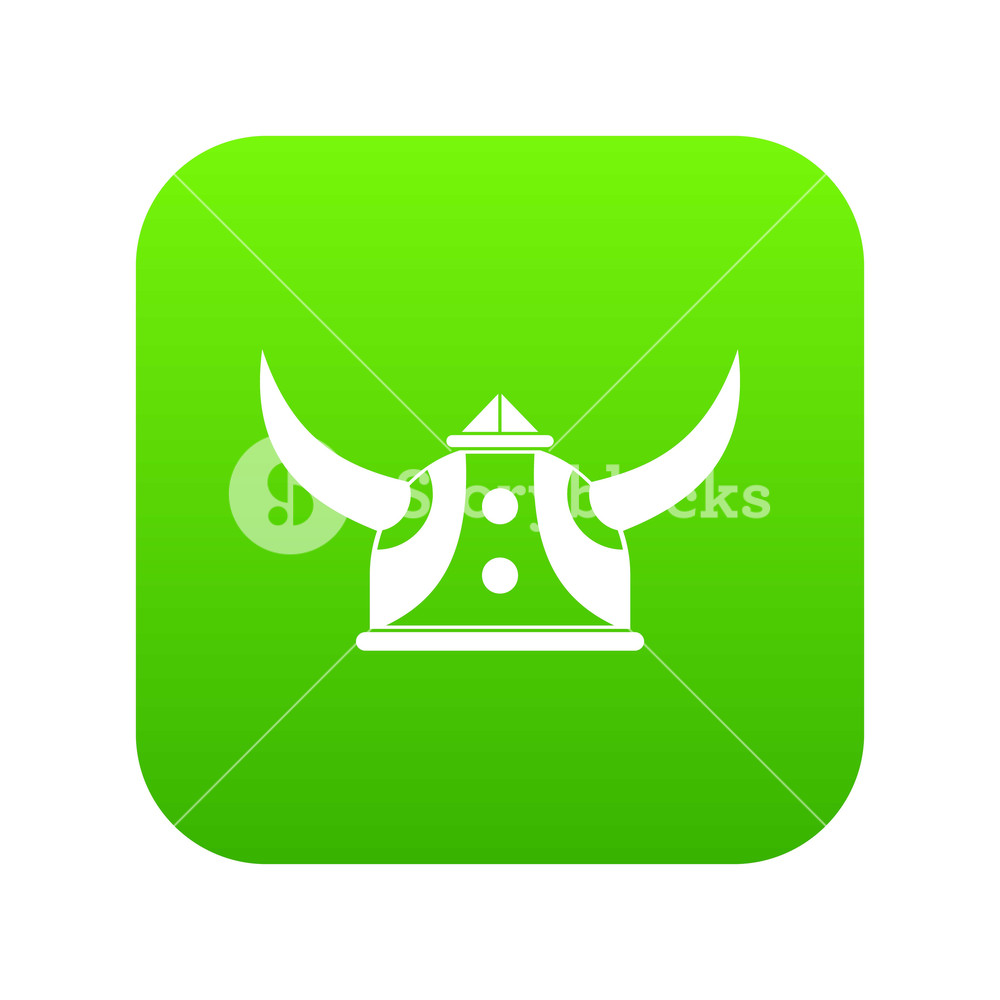 1000x1000 Viking Helmet Icon Green Vector Isolated On White Background