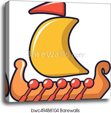 382x390 Drakkar Viking Ship Icon, Cartoon Style, Canvas Print Barewalls