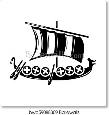 362x382 Viking Ship Icon, Simple Style, Art Print Barewalls Posters