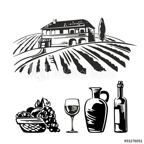 500x500 Rural Landscape With Villa, Vineyard Fields And Hills Basket