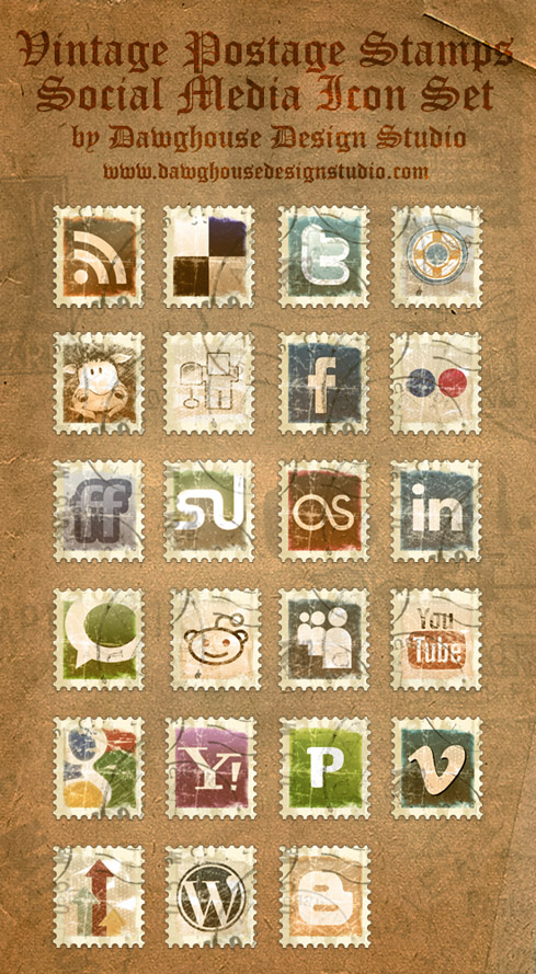 489x889 Free Icons Vintage Postage Stamps Social Media Icon Pack