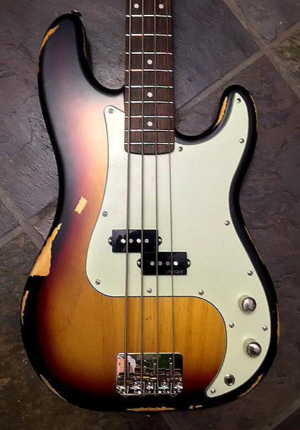 425x608 Vintage Distressed Sunset Sunburst Electric Bass Guitar