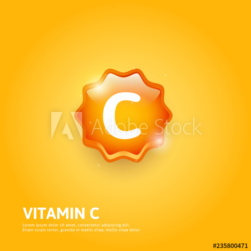 500x500 Vitamin C Glossy Label Or Icon Design On Yellow Background