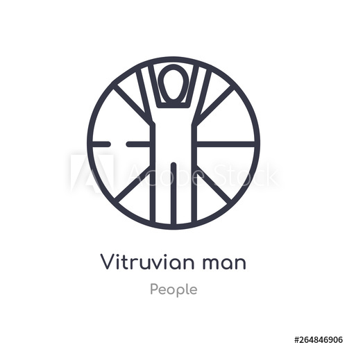 500x500 Vitruvian Man Outline Icon Isolated Line Vector Illustration