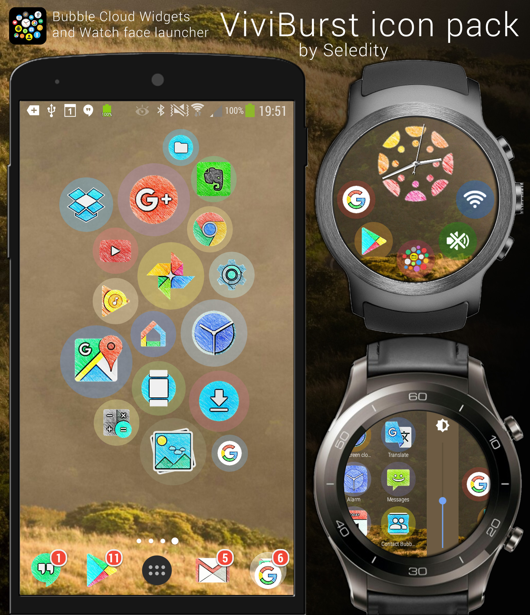 1825x2116 Vivid Icon Pack Bubble Cloud Widgets + Wear Os Launcher Watch Face