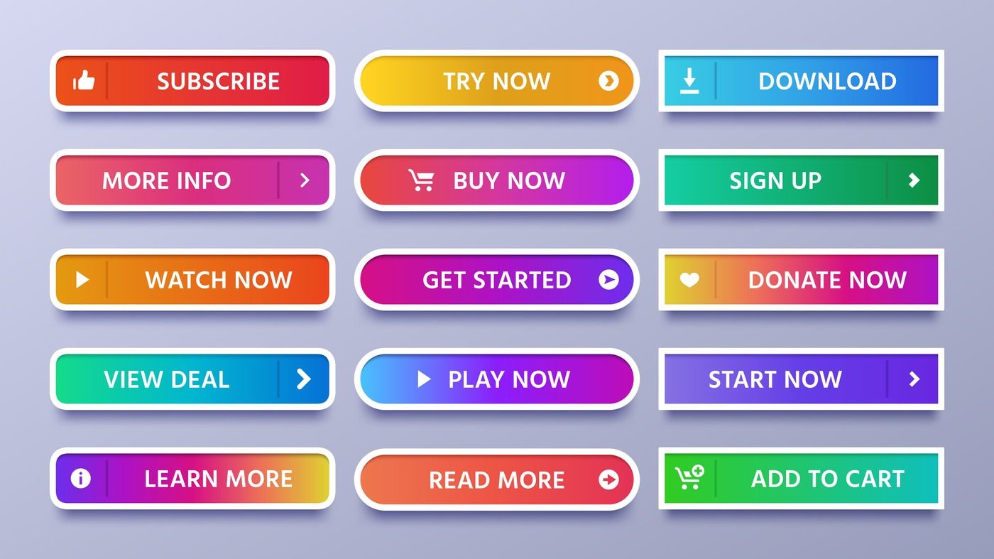 1400x787 Colorful Gradients Buttons Vivid Web Button With Icon Or Arrow