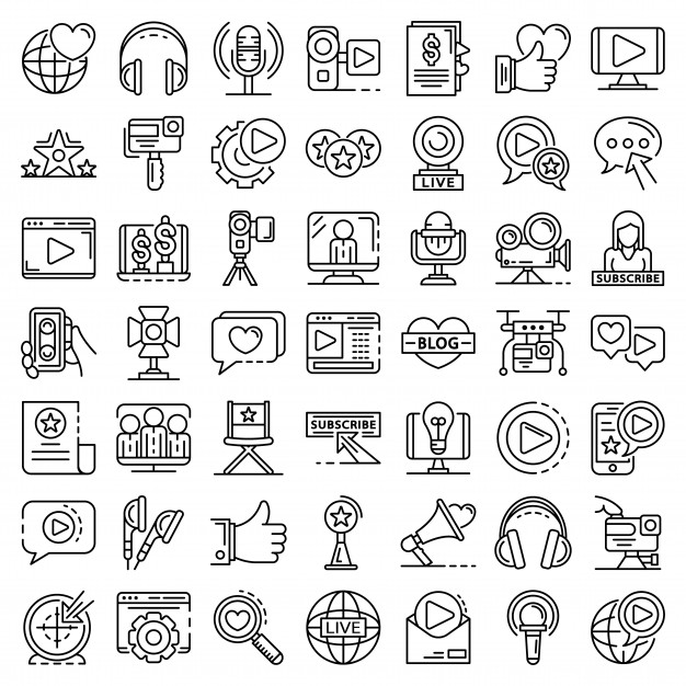 626x626 Vlog Icon Set Outline Set Of Vlog Vector Icons Vector Premium