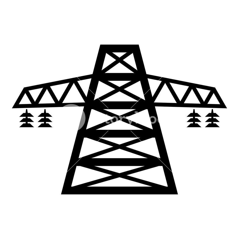 1000x1000 Electric Pole Post High Voltage Set Line Icon Black Color Vector