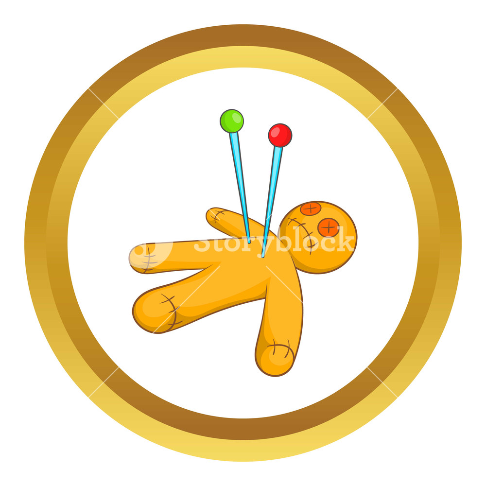 1000x1000 Voodoo Doll Icon In Golden Circle, Cartoon Style Isolated On White