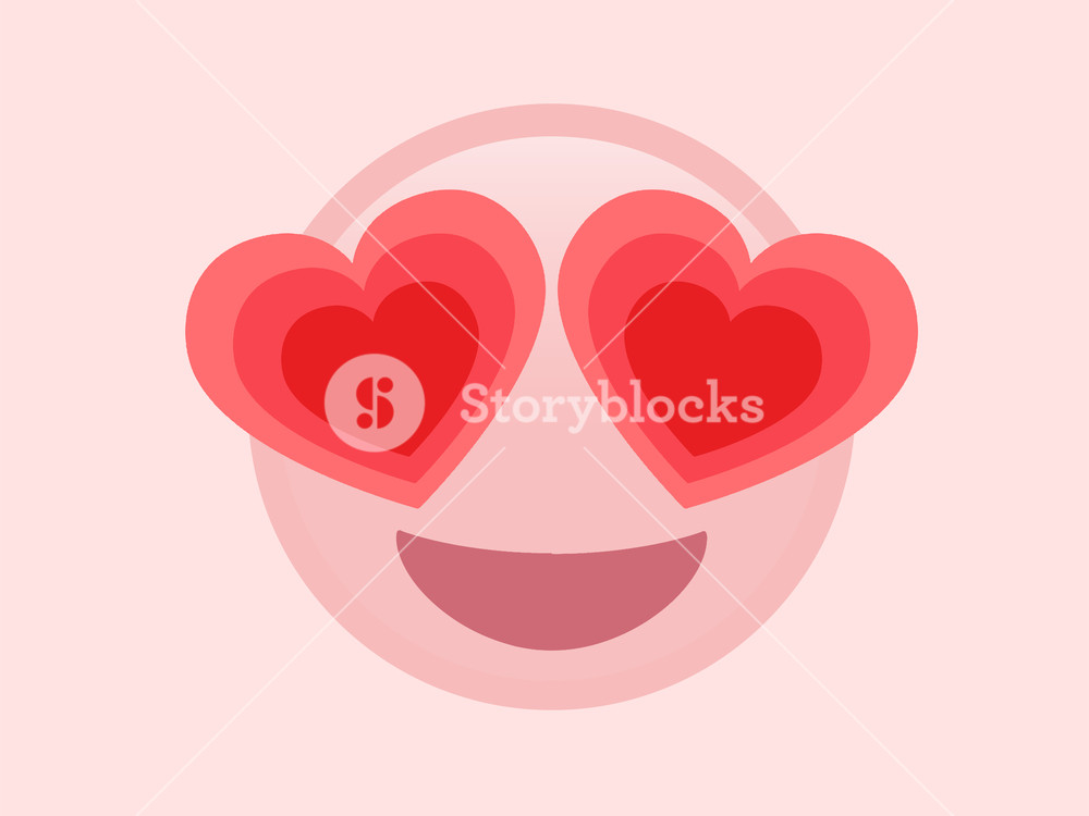 1000x750 The Isolated Vector Pink Happy Face With Red Heart Eyes Flat Icon