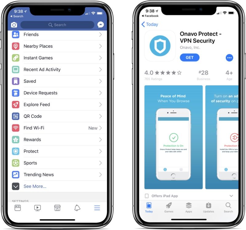 800x747 Facebook Promoting Its Onavo Vpn In Facebook Ios App