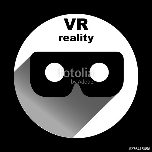 500x500 Vr Icon In Circle With Shadow, Virtual Reality Logo, Flat Black Vr