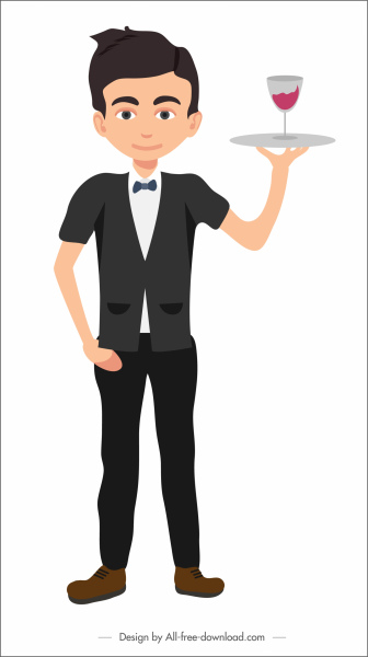 336x600 Waiter Icon Young Boy Cartoon Character Sketch Free Vector