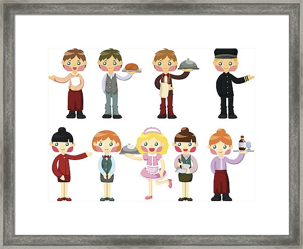 600x493 Cartoon Waiter And Waitress Icon Framed Print