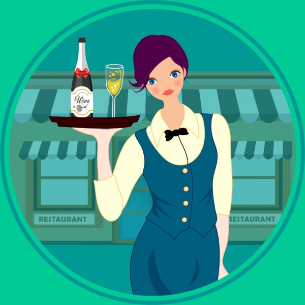 600x600 Waitress Icon Elegant Costume Colored Cartoon Character Free