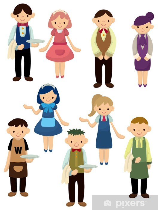 528x700 Cartoon Waiter And Waitress Icon Sticker